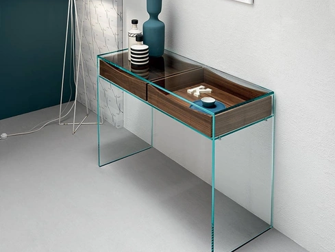 Mobile ingresso a ponte in vetro con cassetti in legno Gulliver 2 di Tonelli