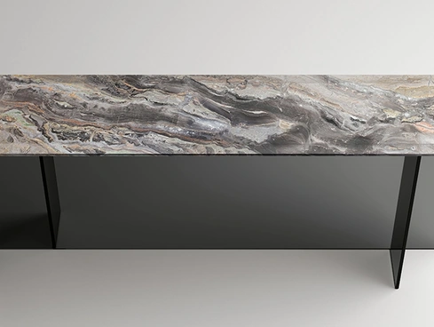 Mobile ingresso in marmo con struttura in vetro Sestante Stone Consolle di Tonelli