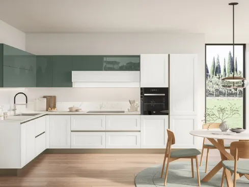 Cucina Moderna Tablet 02 in laccato Sequoia Bianco e Verde Timo di Veneta Cucine