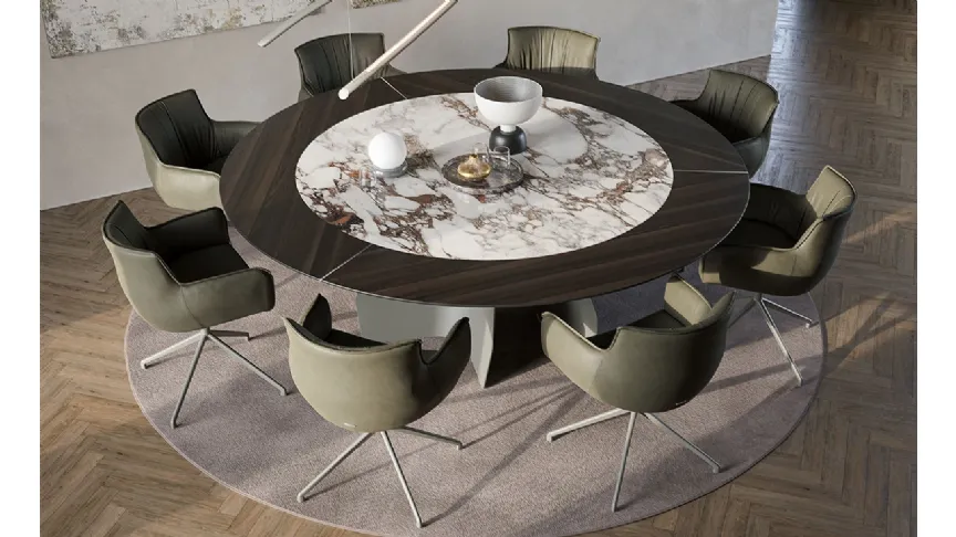 Tavolo con top in legno e ceramica Senator Ker-Wood Round di Cattelan Italia