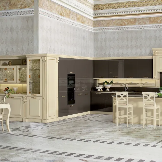 Cucina Classica ad angolo in Rovere Naturale e Frassino laccato Bianco di Veneta Cucine